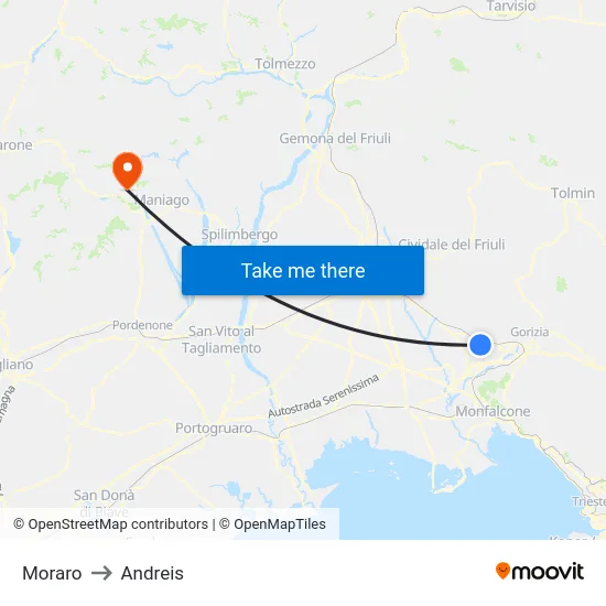 Moraro to Andreis map