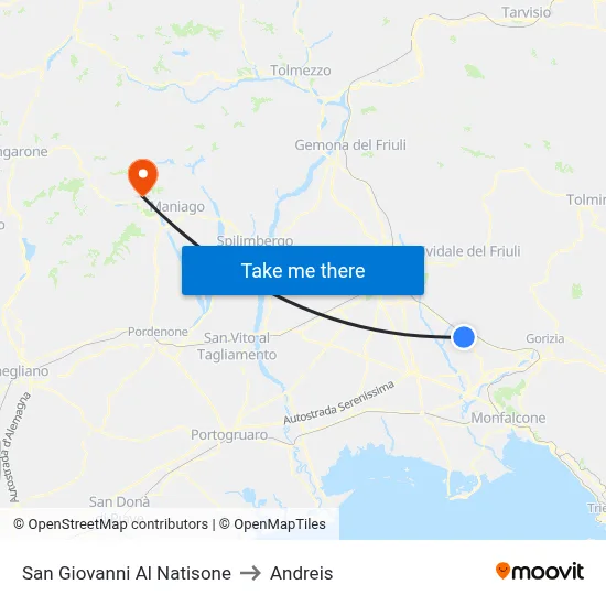 San Giovanni Al Natisone to Andreis map