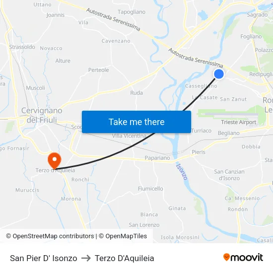 San Pier D' Isonzo to Terzo D'Aquileia map