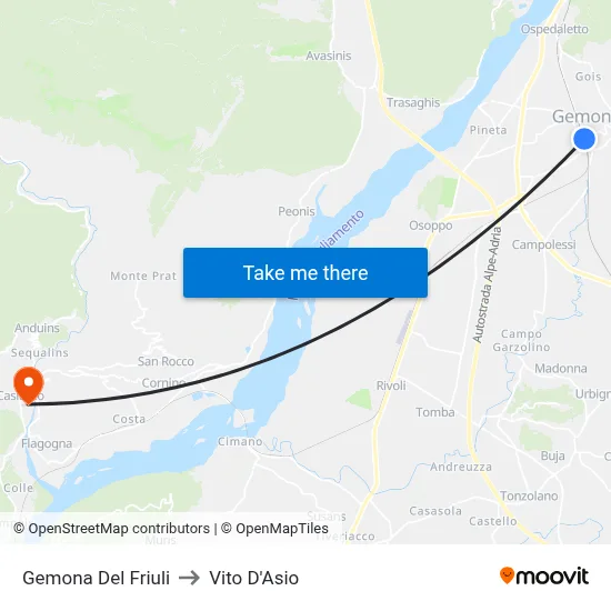 Gemona Del Friuli to Vito d'Asio map