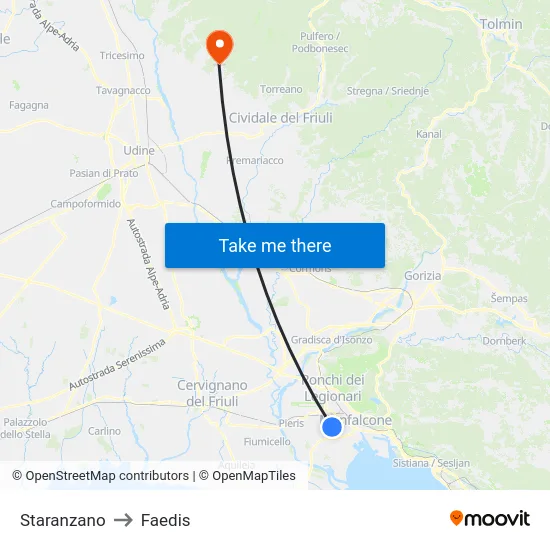 Staranzano to Faedis map