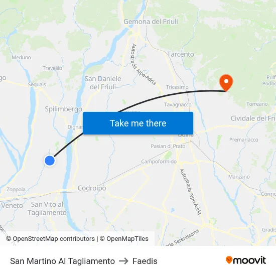 San Martino Al Tagliamento to Faedis map