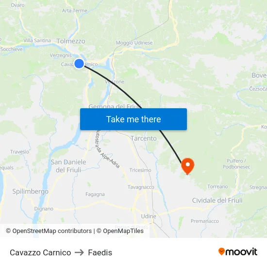 Cavazzo Carnico to Faedis map
