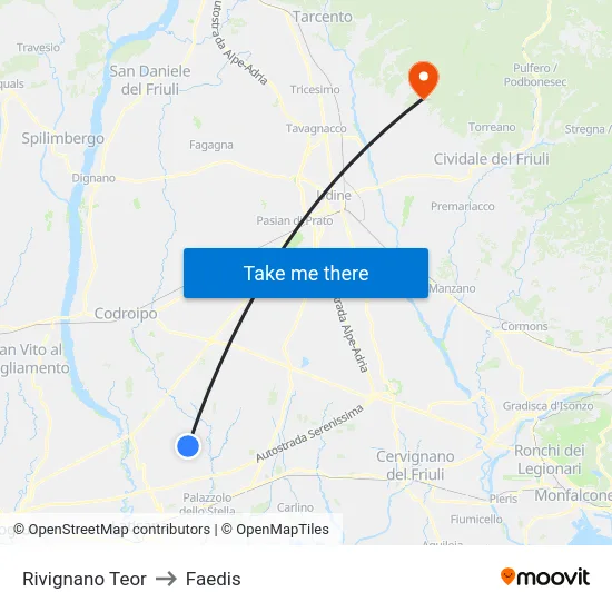 Rivignano Teor to Faedis map