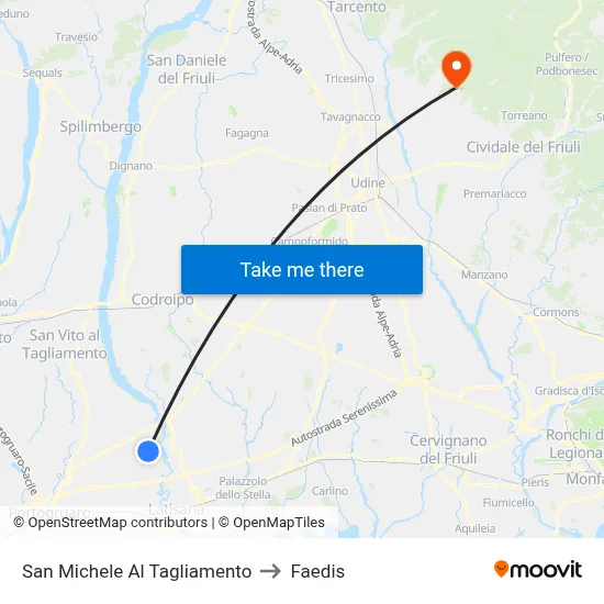 San Michele Al Tagliamento to Faedis map