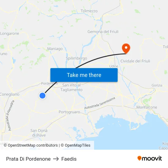 Prata Di Pordenone to Faedis map