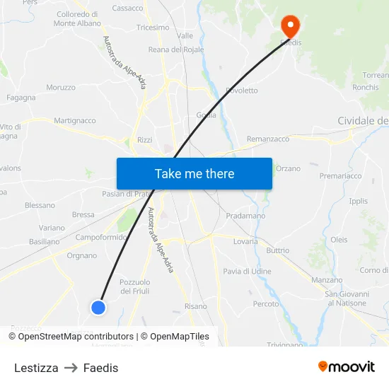 Lestizza to Faedis map