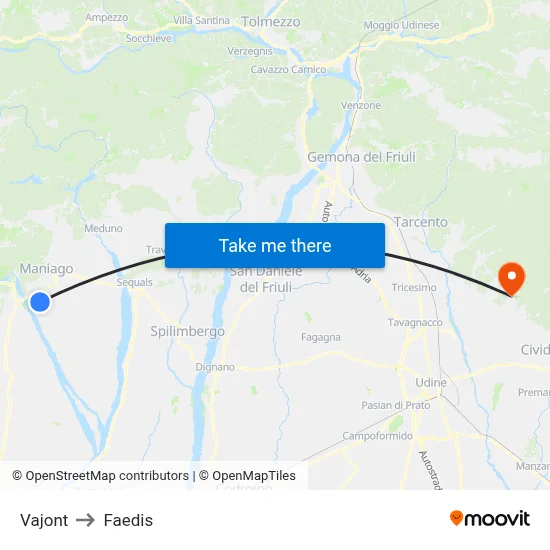 Vajont to Faedis map