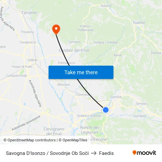 Savogna D'Isonzo / Sovodnje Ob Soči to Faedis map