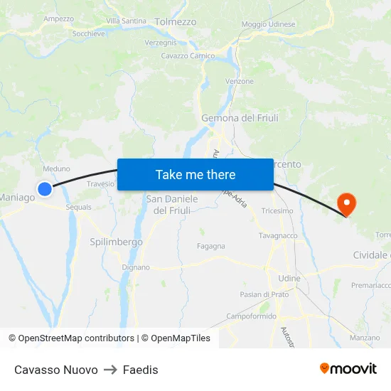 Cavasso Nuovo to Faedis map