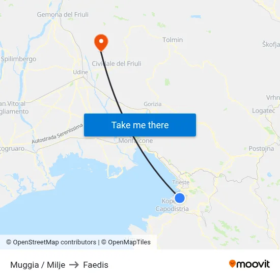 Muggia / Milje to Faedis map