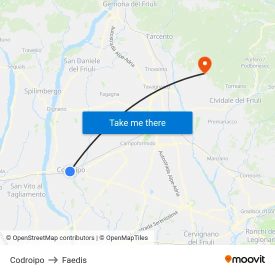 Codroipo to Faedis map