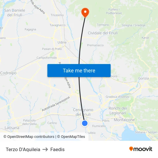 Terzo D'Aquileia to Faedis map