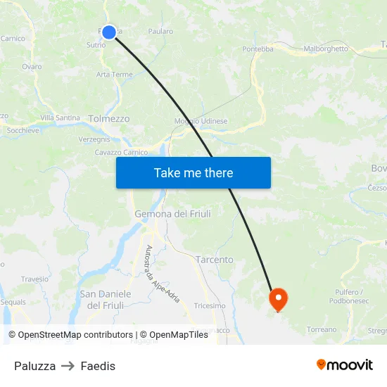 Paluzza to Faedis map