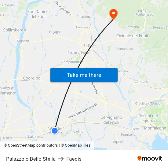 Palazzolo dello Stella to Faedis map