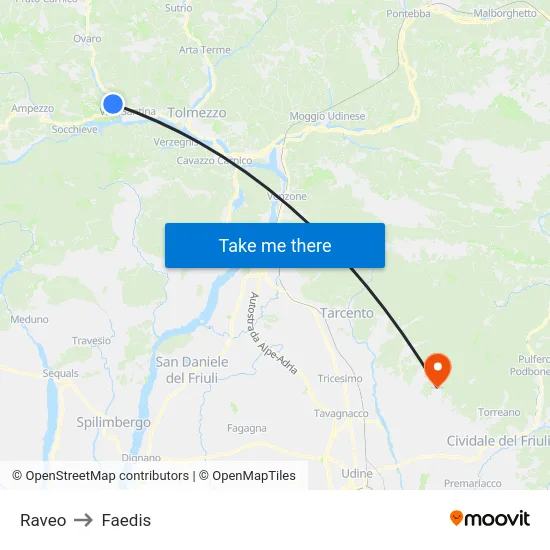 Raveo to Faedis map