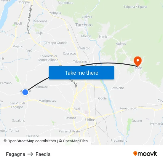 Fagagna to Faedis map