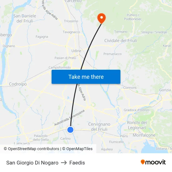 San Giorgio Di Nogaro to Faedis map