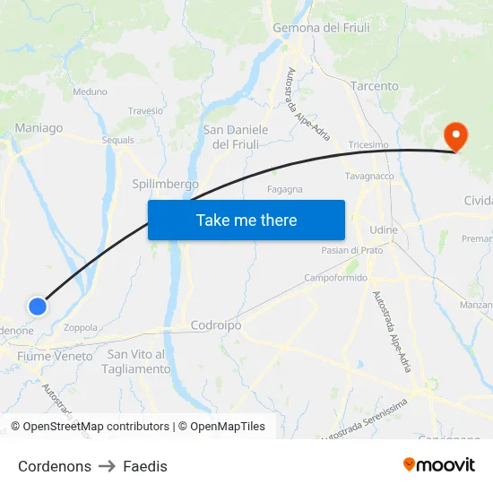 Cordenons to Faedis map