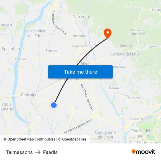 Talmassons to Faedis map