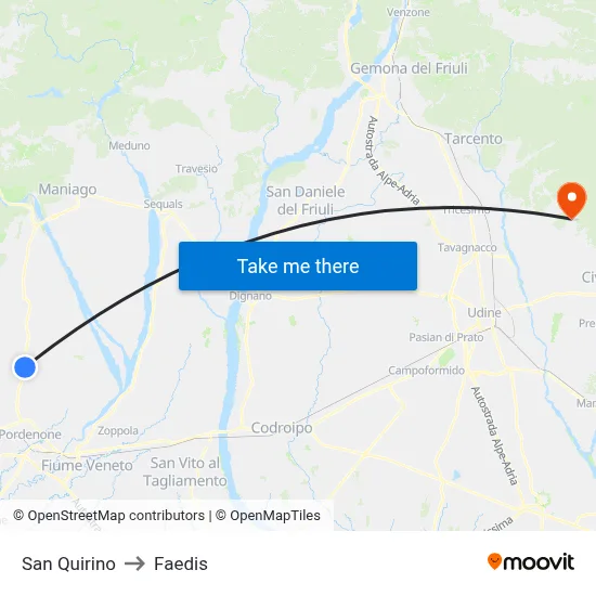 San Quirino to Faedis map