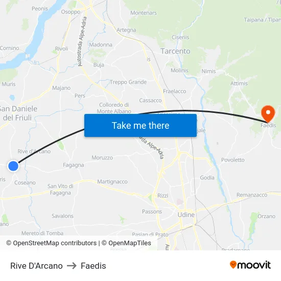 Rive D'Arcano to Faedis map
