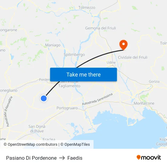 Pasiano Di Pordenone to Faedis map