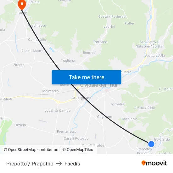 Prepotto / Prapotno to Faedis map