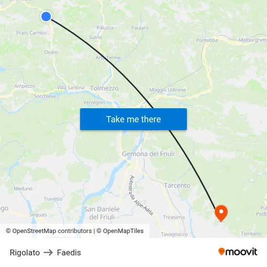 Rigolato to Faedis map