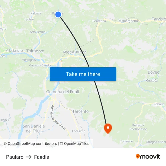 Paularo to Faedis map