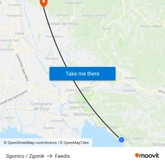 Sgonico / Zgonik to Faedis map