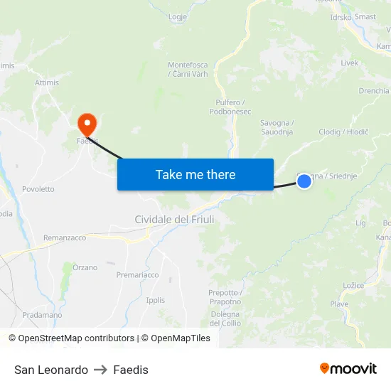 San Leonardo to Faedis map