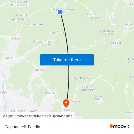 Taipana to Faedis map