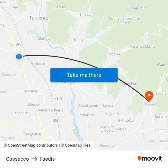 Cassacco to Faedis map