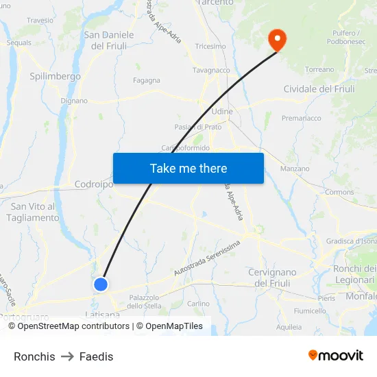 Ronchis to Faedis map