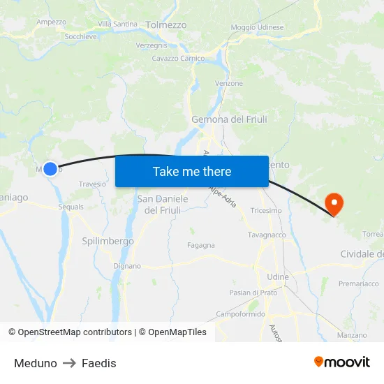 Meduno to Faedis map