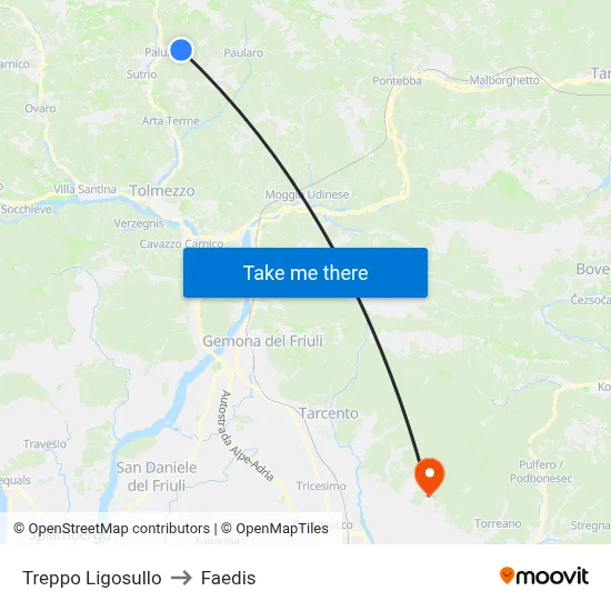 Treppo Ligosullo to Faedis map