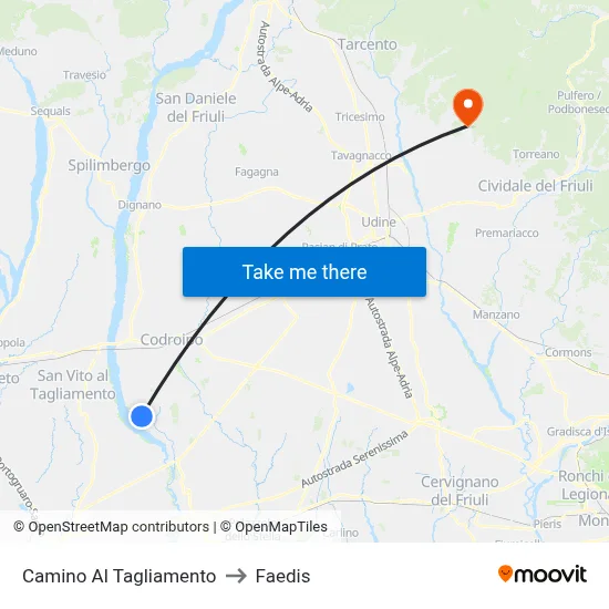 Camino al Tagliamento to Faedis map