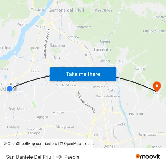 San Daniele Del Friuli to Faedis map