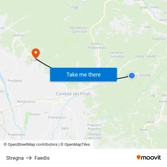 Stregna to Faedis map