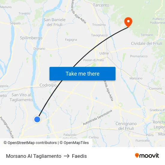 Morsano Al Tagliamento to Faedis map