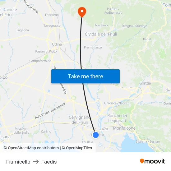 Fiumicello to Faedis map