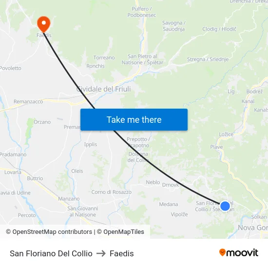 San Floriano Del Collio to Faedis map