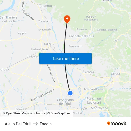 Aiello Del Friuli to Faedis map