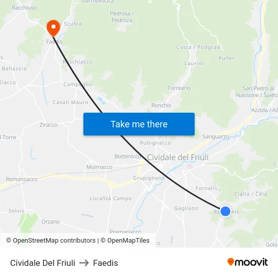 Cividale Del Friuli to Faedis map