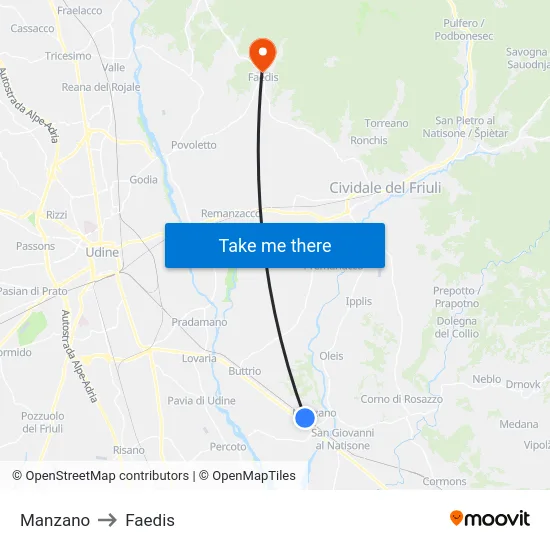 Manzano to Faedis map