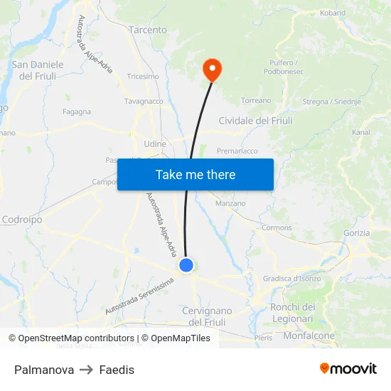Palmanova to Faedis map