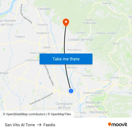 San Vito Al Torre to Faedis map