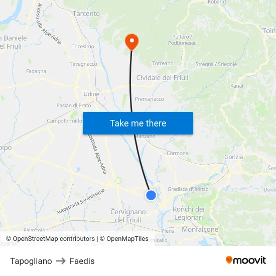 Tapogliano to Faedis map