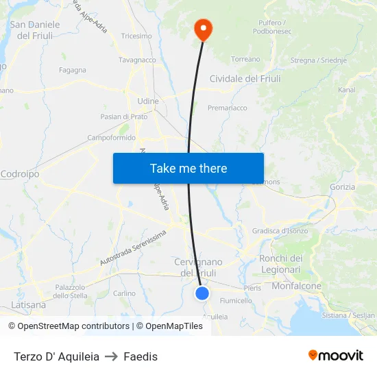 Terzo D' Aquileia to Faedis map